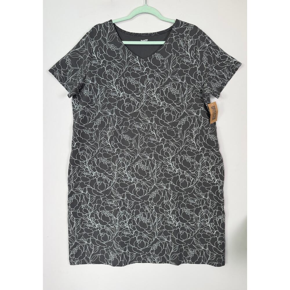 Duluth NoGA Naturale Cotton Short Sleeve Dress Gray Floral XXL Casual UPF 40 NWT - Picture 2 of 9